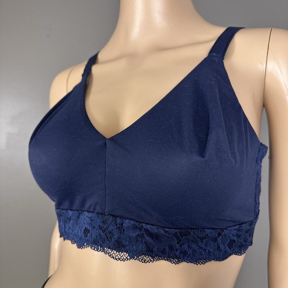 Soma Embraceable Wireless Unlined Lace Trim Bra Size Large Dark Blue Soft Cup